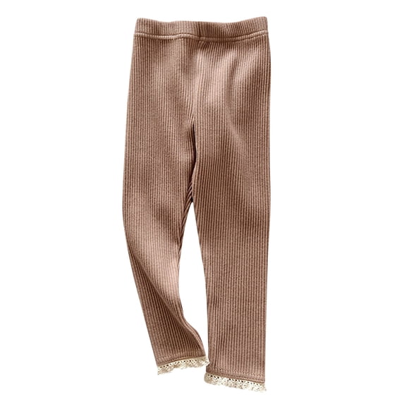 hlysgo Baby Toddler Girl Flare Pants Bell Bottom Leggings Soft Pant Ribbed Ruffle Clothes Trousers Coffee,6 Years