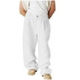 thumbnail image 1 of hlysgo Baggy Pant for Men Wide Leg Loose Fit Elastic Waist Pants Comfort Cozy Streetwear Trousers with Pockets White,S, 1 of 5