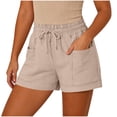 thumbnail image 1 of hlysgo Bermuda Shorts for Women Comfort Soft Fit Elastic Drawstring Waist Short Summer Beach pull On Short with Pockets Khaki,XL, 1 of 6