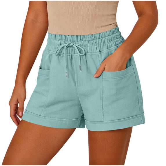 hlysgo Bermuda Shorts for Women Comfort Soft Fit Elastic Drawstring Waist Short Summer Beach pull On Short with Pockets Sky Blue,2xL
