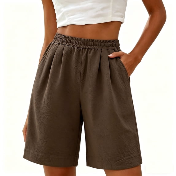 hlysgo Bermuda Shorts for Women Elastic Waist Lightweight Breathable Wide Leg Short Outdoor Summer Loungwear 3 Inch Inseam with Pockets Coffee,3xL