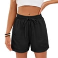 thumbnail image 1 of hlysgo Bermuda Shorts for Womens Elastic Drawstring Waist Wide Leg Short Summrt Holiday Beach Short with Pockets Black,XL, 1 of 5