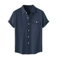thumbnail image 1 of hlysgo Big and Tall Linen Shirts for Men Lightweight Summer Short Sleeve Button Down Shirts with Pockets Business Casual Solid Color Cotton Linen Navy,Size XXXL, 1 of 8