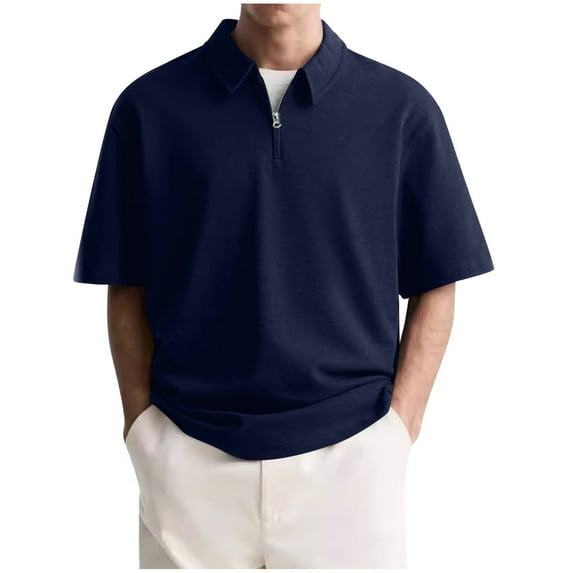 hlysgo Big and Tall Mens Shirts Quarter Zip Pullover Casual Short Sleeve Solid Color Tshirts Loose Fit Going Out Tops Trendy Spring Summer Clothes Navy XXXL