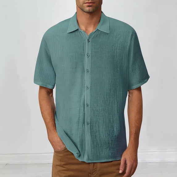 Jessboyy Big and Tall Mens Button Down Shirts with Pockets Regular Fit Short Sleeve Plain Shirt Summer Casual Going Out Button up Work Shirts Green XL