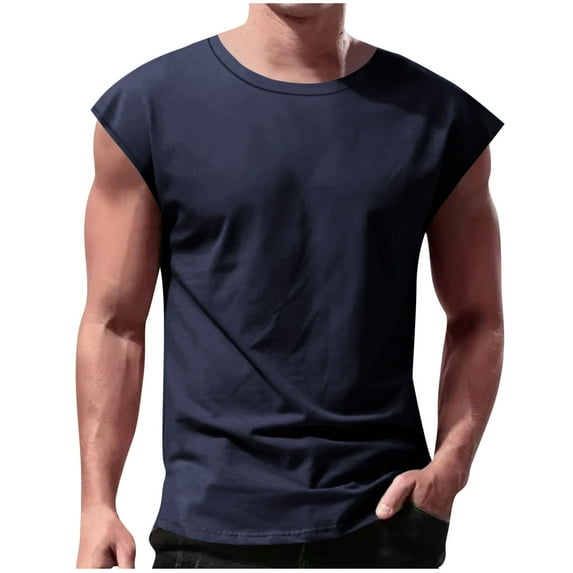 hlysgo Big and Tall Mens Tank Tops Loose Fitting Solid Color Gym Sleeveless Shirts Casual Crewneck Muscle Tank Tops for Workout Navy,Size XXL