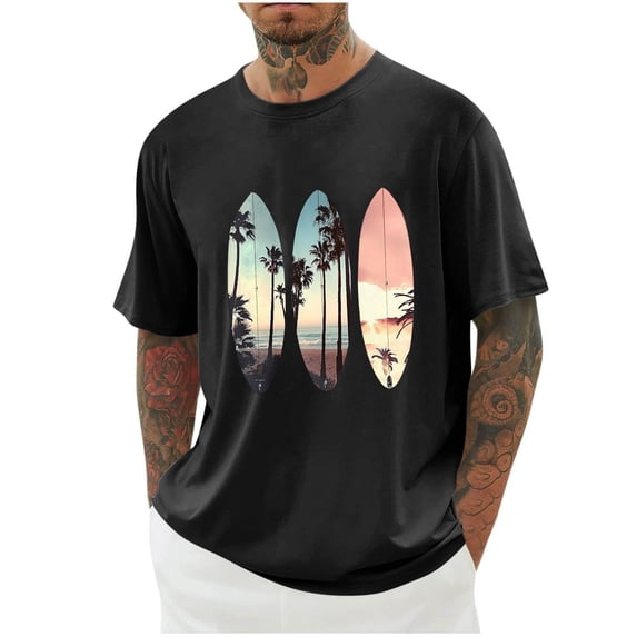 Jessboyy Big and Tall T-shirts for Men Casual Hawaiian Printed Short Sleeve Graphic Tees Summer Vacation Beach T Shirts Plus Size Tops Black,XXXL