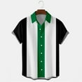 thumbnail image 1 of hlysgo Bowling Shirts for Men Short Sleeve Button Down Striped Shirt Casual Summer Hawaiian Beach Vacation Tops Loose Fit Going Out Clothes Green L, 1 of 3