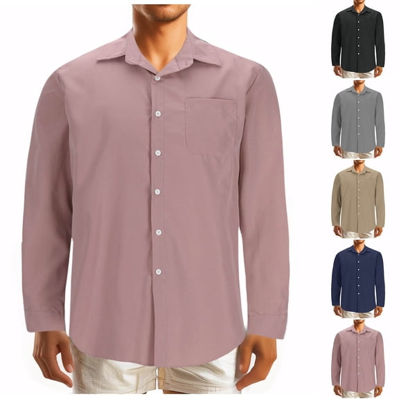 hlysgo Button Down Shirts for Men Big and Tall Business Casual Tops Work Office Wear Solid Color Long Sleeve Cotton Dress Shirt Gift for Men Pink XXXL