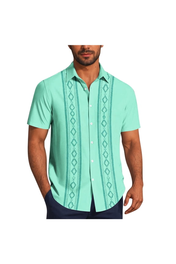 Button Down Shirts for Men Short Sleeve,Trendy Printed Untucked Shirt,Summer Tops,Regular Fit Semi Formal Shirts for Vacation Wedding Party Mint Green,S