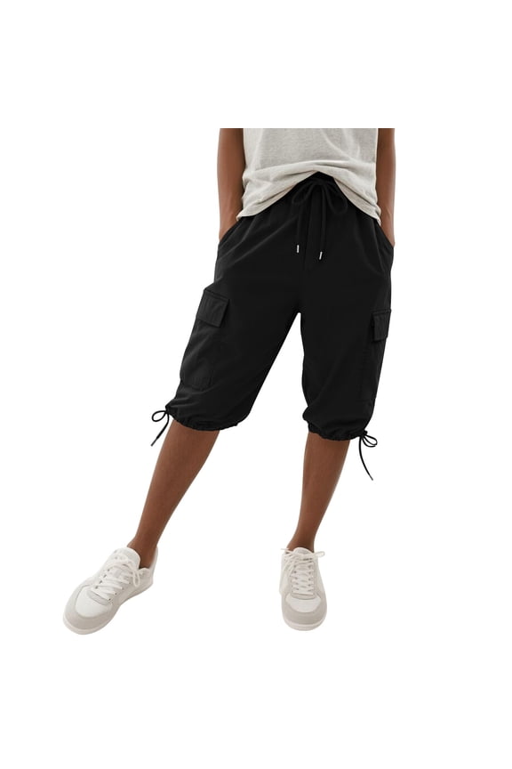Cargo Capri Pants for Women Quick Dry Lightweight Hiking Pants Summer Travel Casual Capris with Pockets Black,L