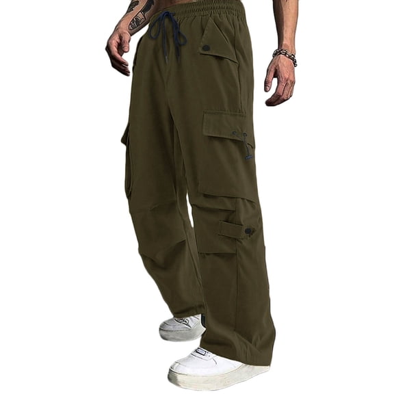 hlysgo Cargo Pants for Men Relaxed Fit Elastic Waist Drawstring Solid Color Open Bottom Sweatpants Casual Outdoor Cargo Pants with Pockets Army Green M