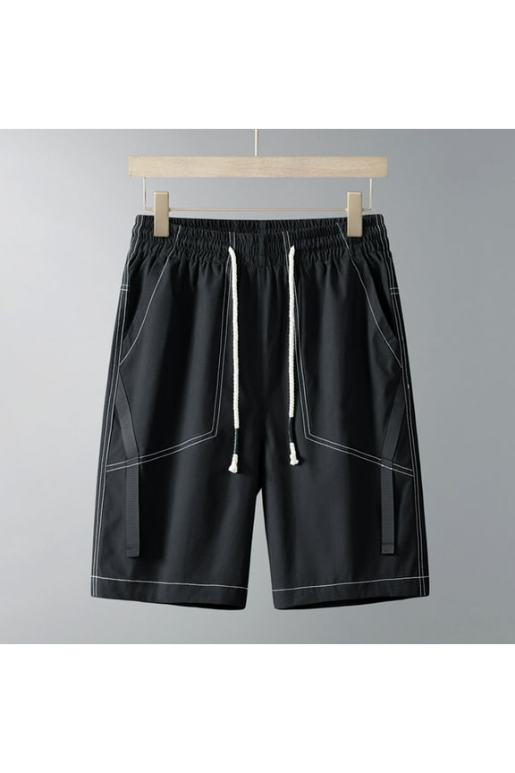 Cargo Shorts Men Relaxed Fit Elastic Waist Drawstring Cargo Short with Pockets Straight Leg Summer Casual Bermuda Shorts Black,Size XXXL