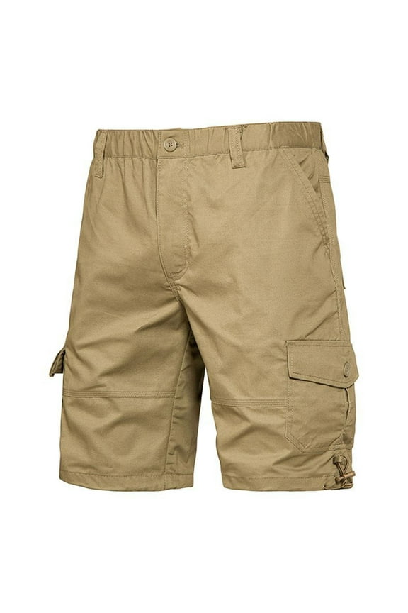 Cargo Shorts for Men 9 Inch Elastic Waistband Mulit Pockets Work Cargo Short Casual Lightweight Outdoor Hiking Shorts Gold,Size M