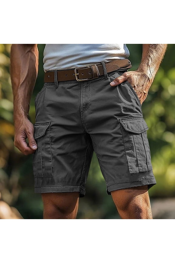 Cargo Shorts for Men Relaxed Fit Casual Shorts with Pockets Summer Outdoor Hiking Work Cargo Shorts Knee Length Work Shorts Dark Gray,S