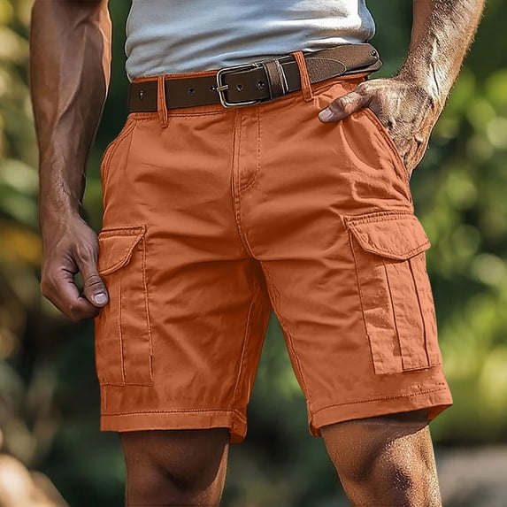 Jessboyy Cargo Shorts for Men Relaxed Fit Casual Shorts with Pockets Summer Outdoor Hiking Work Cargo Shorts Knee Length Work Shorts Orange,XL