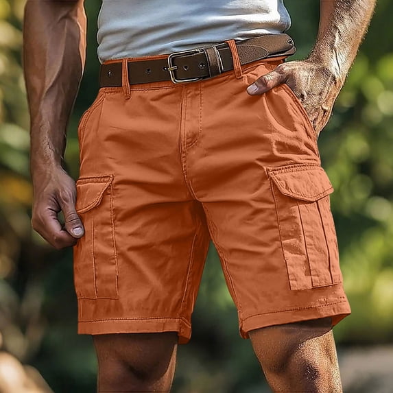 Jessboyy Cargo Shorts for Men Relaxed Fit Casual Shorts with Pockets Summer Outdoor Hiking Work Cargo Shorts Knee Length Work Shorts Orange,XL