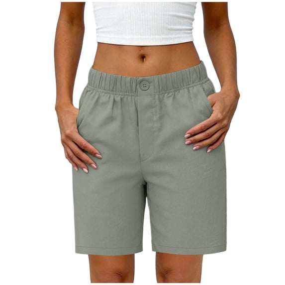hlysgo Casual Shorts for Women Dress Casual Work Golf Shorts Flat Front Cotton Linen Short with Pockets Gray,S