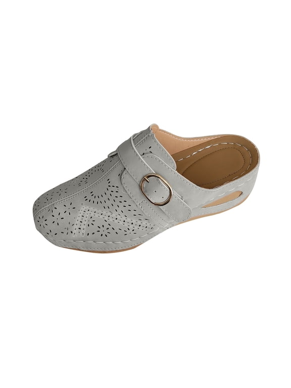 Comfortable for Women with Arch Support Closed Toe Slip On Mules All Day Wear Casual Dressy Shoes Gray,36
