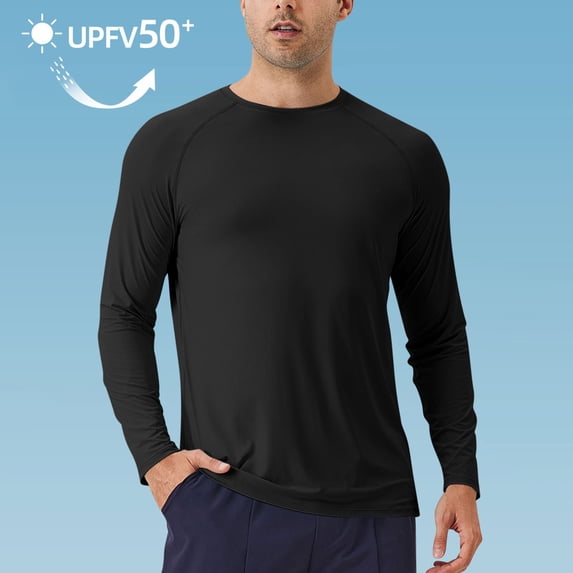 hlysgo Cooling UV Shirts for Men for Hot Weather Long Sleeve Spf Shirts Casual Outdoor Running Sun Protection Clothing Summer Athletic Tops Black,S