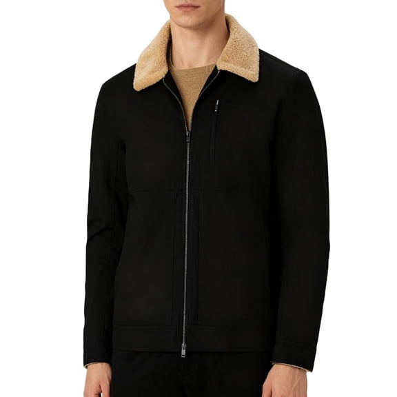 hlysgo Corduroy Jackets for Men Plus Size Fleece Lapel Zip up Barn Jacket Winter Business Casual Work Coats Trendy Outdoor Outerwear Black XL