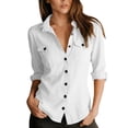 thumbnail image 1 of hlysgo Cotton Linen Shirts for Women Long Sleeve Button Down Shirt Lightweight Western Work Tops with Pockets White,L, 1 of 6