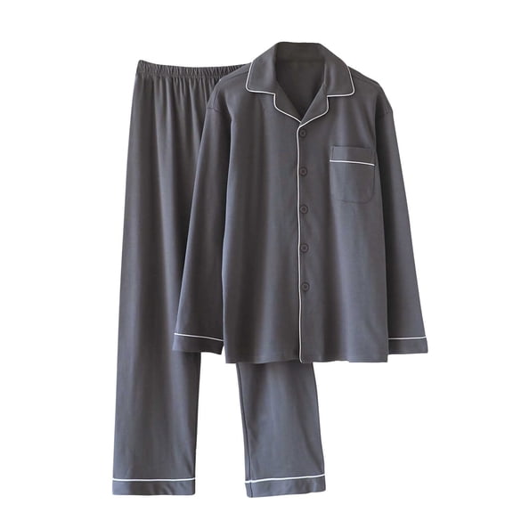 hlysgo Cotton Pajama Sets for Men Soft Solid Color Button Down Shirts Comfy Night Pants Lightweight Cozy Loungewear Men's Pjs Set 2 Piece Dark Gray M