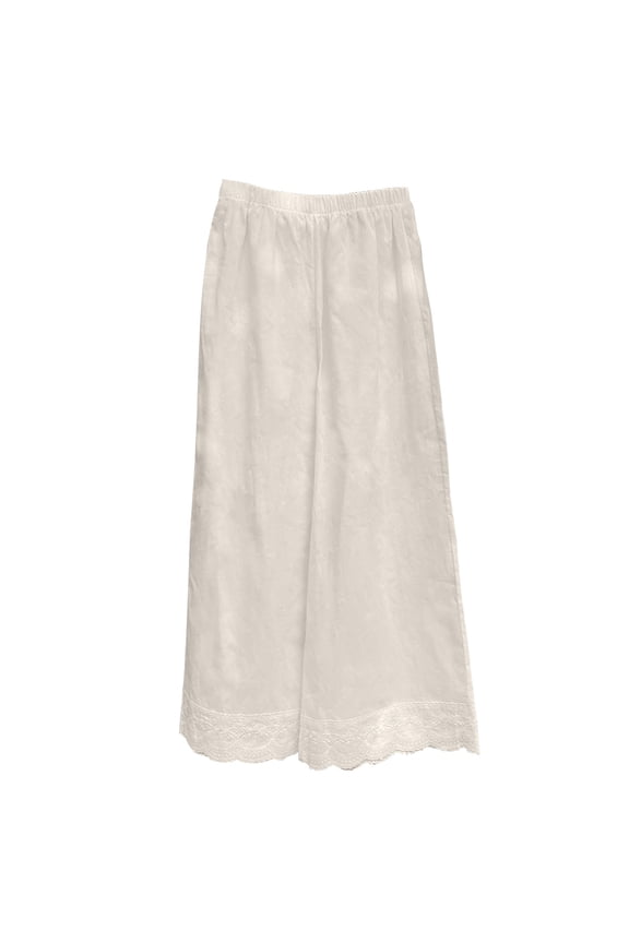 Cotton Pant for Women Pettipants Culotte Slip Cropped Sleepwear Pants Lightweight Breathable Lace Edge Trousers Beige,XL