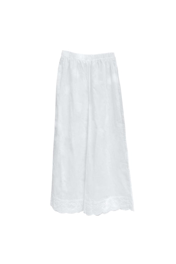 Cotton Pant for Women Pettipants Culotte Slip Cropped Sleepwear Pants Lightweight Breathable Lace Edge Trousers White,M