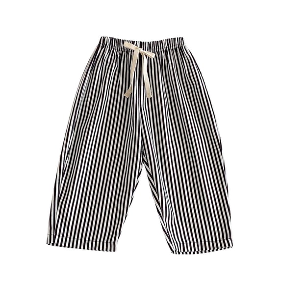 hlysgo Cotton Pants for Toddler Girls Casual Striped Long Pant Summer Rubber Waist Beach Trousers Black Black,3 Years