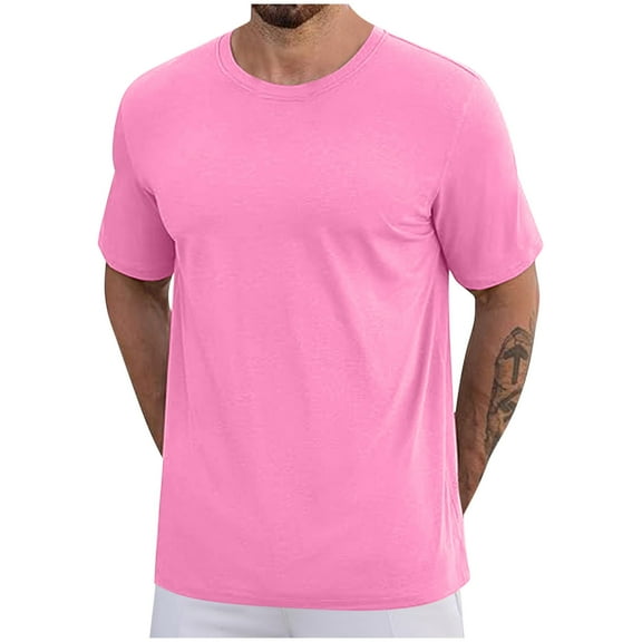 hlysgo Cotton T Shirts for Men Loose Fit Short Sleeve Round Neck T Shirt Casual Soft Solid Color Basic Tee Workout Tops Summer Fashion Clothes Hot Pink XL