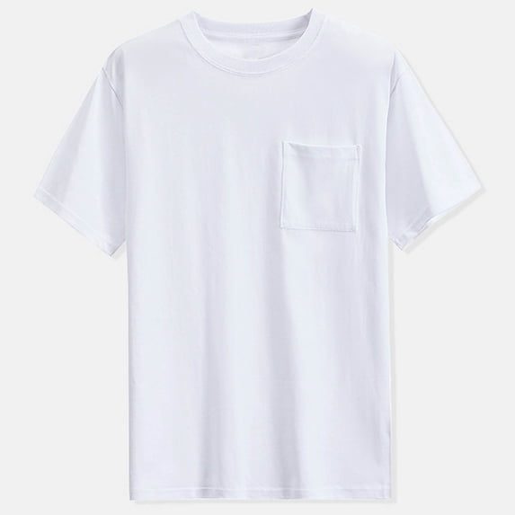 Jessboyy Cotton T Shirts for Men with Chest Pocket Casual Solid Color Short Sleeve Basic Tee Dressy Lightweight Crewneck Summer T-shirt White XL