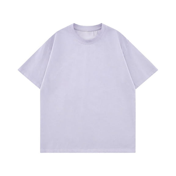 hlysgo Cotton Tshirt Men Casual Short Sleeve Round Neck T Shirts for Men Vintage Solid Color Basic Tee Trendy Summer Streetwear Shirt Purple S
