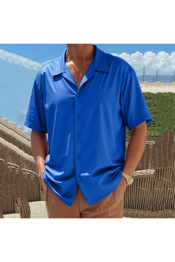 Dress Shirts Men Short Sleeve Button Down Work Shirt Dressy Casual Semi Formal Wedding Party Shirts Breathable Summer Vacation Tops Blue XL