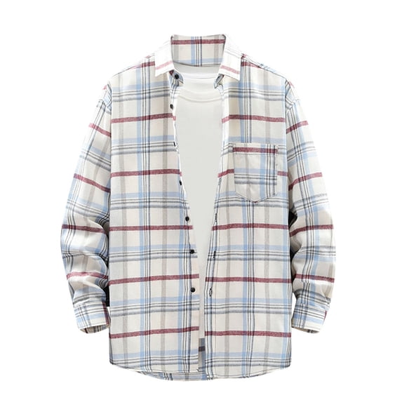 hlysgo Flannel Shirt for Men Western Cowboy Pearl Snap Long Sleeve Blouse Work Casual Buttons Vintage Plaid Tops White,L
