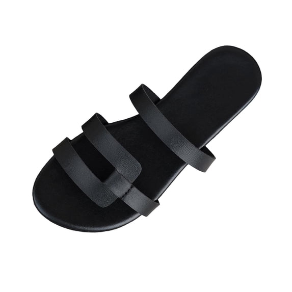 hlysgo Flat Sandals for Women Square Toe Slip on Open Toe Slides Sandals Dressy Black 6