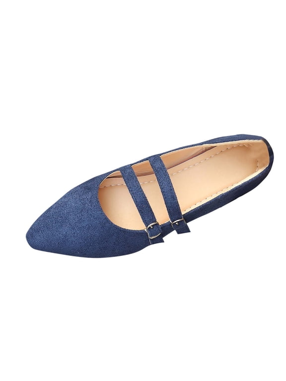 Flats for Women Closed Pointed Toe Mary Jane Shoes Comfortable Slip on Ballet Flats Dressy Shoes Adjustable Strap Mary Janes Loafers Blue 39
