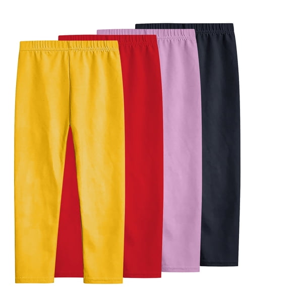 hlysgo Girl's Leggings 4 Pack Pants Cotton Footless Stretchy Pant Basic Comfort Cozy Soft Trousers for Kids Yellow,11 Years