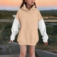 thumbnail image 1 of hlysgo Girls Color Block Hoodies Hooded Comfort Loose Fit Sweatshirts Fall Fashion Hoodies with Pocket Khaki,5-6Years, 1 of 5
