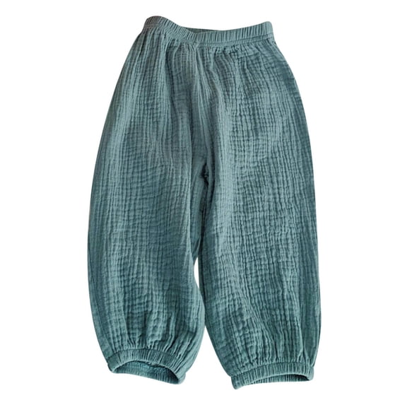 hlysgo Girls Long Harem Pants Cotton Linen Baby Baggy Trousers Bloomers Vacation Dailywear Trousers with Pockets Mint Green,2-3Years
