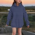 thumbnail image 1 of hlysgo Girls Striped Oversized Hoodie Dress Loose Long Preppy Casual Pullover Sweatshirt Fall Y2K Outdoort Tops with Pockets Navy,9-10Years, 1 of 5