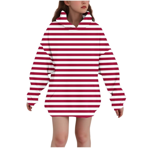 hlysgo Girls Striped Oversized Hoodie Dress Loose Long Preppy Casual Pullover Sweatshirt Fall Y2K Outdoort Tops with Pockets Pink,13-14Years