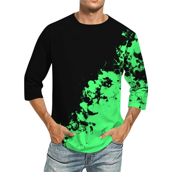 hlysgo Gradient Shirt for Men Big and Tall Crewneck 3/4 Sleeve Shirts Casual Stylish Graphic Tee Loose Fit Three Quarter Sleeve Going Out Tops Mint Green M