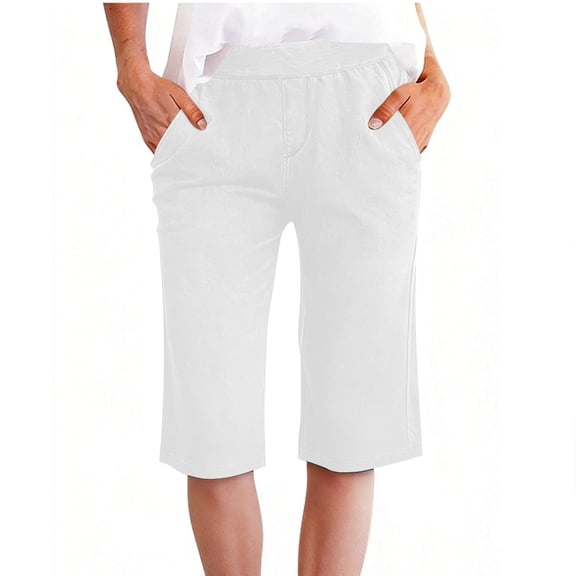 hlysgo Jean Shorts for Women Long Stretchy High Waisted Denim Short Bermuda Baggy Jorts Shorts with Pockets White,XL