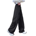 thumbnail image 1 of hlysgo Kids Cargo Pants Elastic Waist Wide Leg Loose Fit Pant Streetwear Travel Holiday Trousers with Pockets Black Black,7-8 Years, 1 of 5