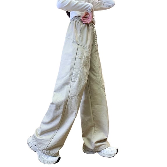 hlysgo Kids Cargo Pants Elastic Waist Wide Leg Loose Fit Pant Streetwear Travel Holiday Trousers with Pockets Khaki Khaki,10-11 Years