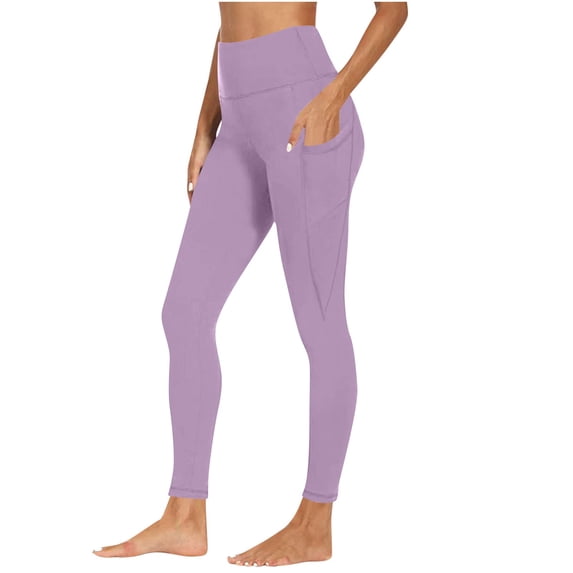 hlysgo Leggings with Pockets for Women High Waisted Stretchy Pant Tummy Control Workout Running Yoga Trousers Multicolor,L