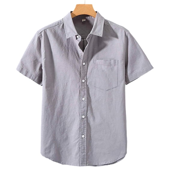 Jessboyy Linen Button Down Shirts for Men with Pocket Relaxed Fit Solid Short Sleeve Summer Beach Shirts Big and Tall Work Button Down Shirt Gray XL