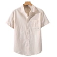 thumbnail image 1 of Jessboyy Linen Button Down Shirts for Men with Pocket Relaxed Fit Solid Short Sleeve Summer Beach Shirts Big and Tall Work Button Down Shirt Khaki L, 1 of 3
