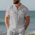 thumbnail image 1 of Jessboyy Linen Button Down Shirt Men Short Sleeve Summer Beach Shirts with Pockets Casual Plain Shirt Regular Fit Solid Color Button up Work Shirts Gray M, 1 of 9